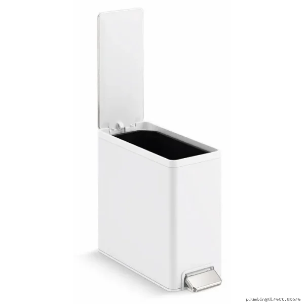 2.5-Gallon Slim Trash Can with Hands-Free Foot Pedal - Stainless Steel & White Kohler 20957-STW
