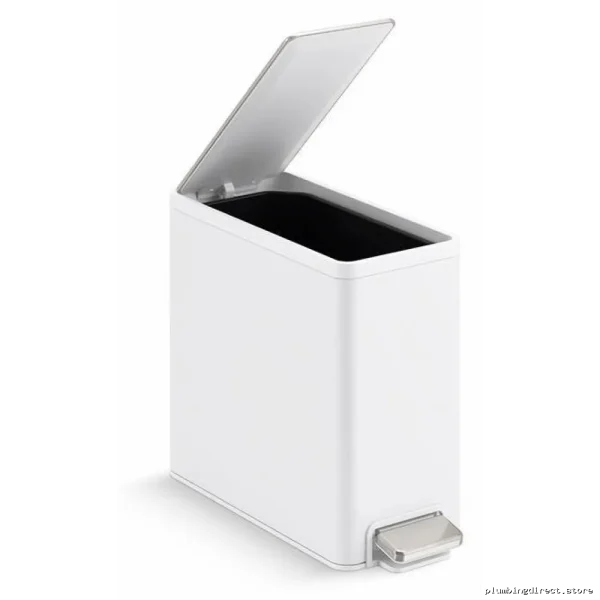 2.5-Gallon Slim Trash Can with Hands-Free Foot Pedal - Stainless Steel & White Kohler 20957-STW - Image 2