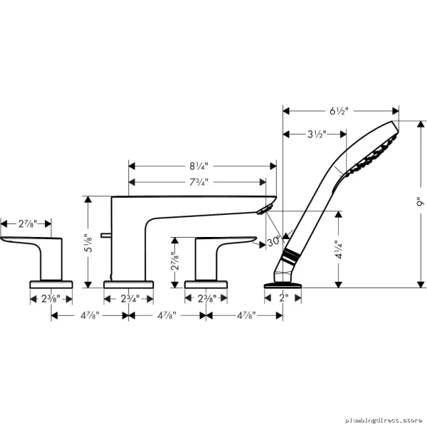Hansgrohe Talis E Brushed Black Chrome Roman Tub Faucet 4-Hole Trim w/ Hand Shower - Image 2