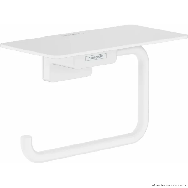 Matte White Modern Toilet Paper Holder w/ Shelf – Hansgrohe AddStoris #417...