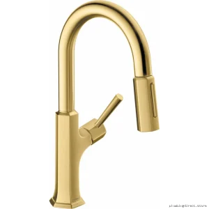 Brushed Gold Pull-Down Kitchen Faucet with Sprayer | Hansgrohe Model