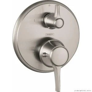 Hansgrohe Thermostatic Trim Brushed Nickel Finish with Volume Control & Diverter - EcoStat Classic