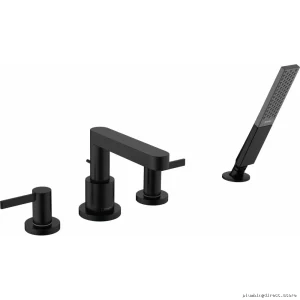 Hansgrohe Matte Black Roman Tub Faucet with Hand Shower 4-Hole Trim