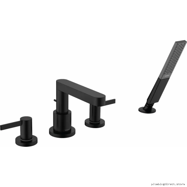 Hansgrohe Matte Black Roman Tub Faucet with Hand Shower 4-Hole Trim