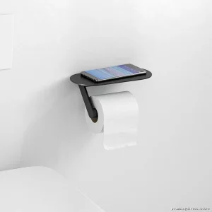 Hansgrohe Matte Black Toilet Paper Holder with Storage Shelf - Wall Mounted