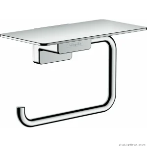 Hansgrohe Modern Chrome Toilet Roll Dispenser & Wall-Mounted Shelf