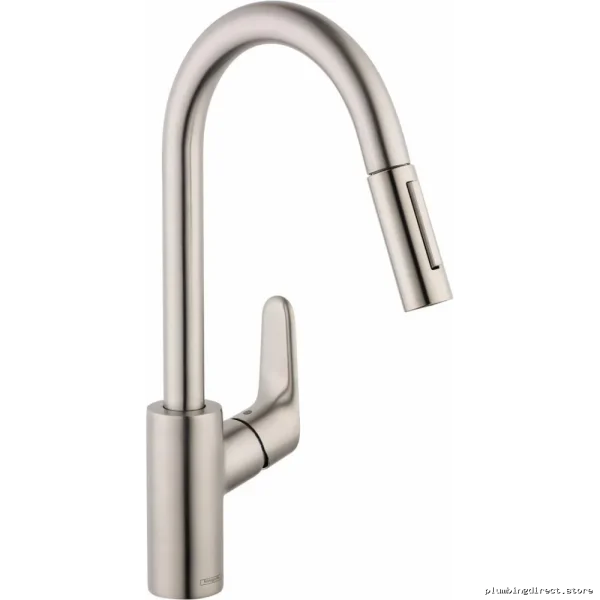 Hansgrohe stainless steel pulldown kitchen faucet with easy clean spray
