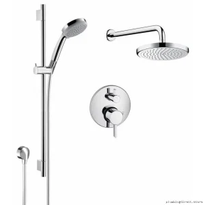Hansgrohe HG-KIT4 Chrome Thermostatic Shower Kit – Modern Square Design