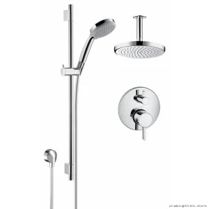 Hansgrohe Chrome Ceiling-Mount Thermostatic Shower Kit - Modern Design HG-KIT2CEIL