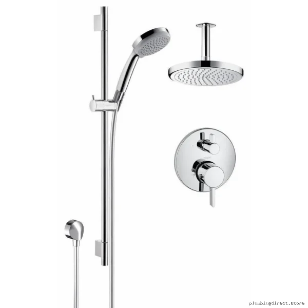 Hansgrohe Chrome Ceiling-Mount Thermostatic Shower Kit - Modern Design HG-KIT2CEIL
