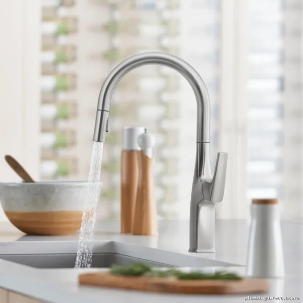 High Arc Pull-Down Kitchen Faucet w/Stainless Steel Spray – Rivana/Blanco