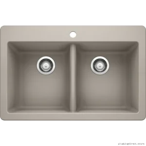 Horizon 2 Bowl Drop-In Silgranit Sink|Concrete Gray&Blanco