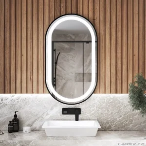 Illuminated Oblong Bathroom Mirror 22x38 Black – Brighten Your Space