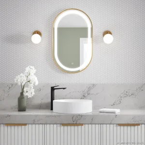 Illuminated Oval Mirror 20x32 Touch Activated - Brushed Gold Finish