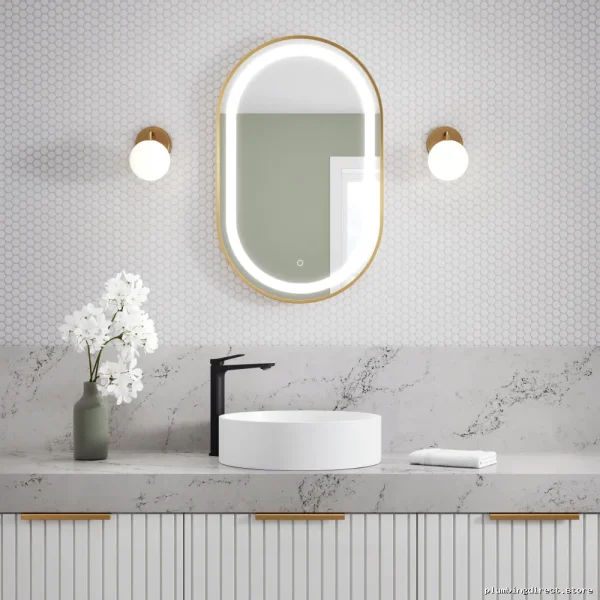 Illuminated Oval Mirror 20x32 Touch Activated - Brushed Gold Finish