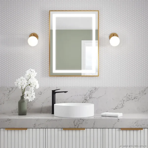 Illuminated 24x32 Touch Switch Mirror - Brushed Gold Kalia MR1783-570-180