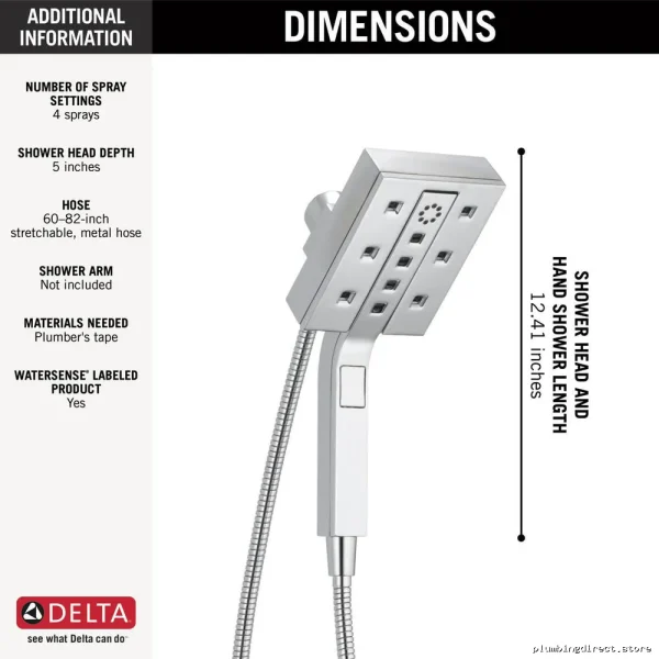 In2ition H2Okinetic 4-Setting 2-in-1 Handheld Shower & Fixed Head - Chrome - Image 2