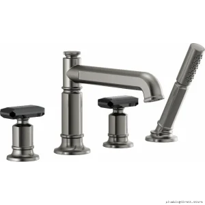 Invari Modern Roman Tub Faucet Trim in Luxe Steel with Handheld Shower & Handle-Free Design T67476-SLLHP