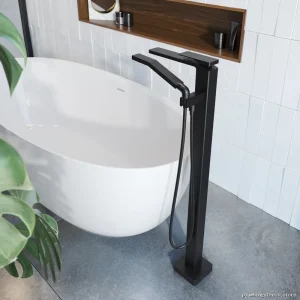 Kaleo Floor-Mount Tub Filler Trim includes Hand Shower & Simplified Valve System - Matte Black BF1998-160 Kalia