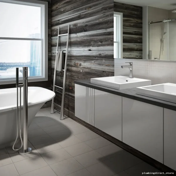 Kalia Floor Mount Tub Filler System: 2-Piece Hand Shower & Chrome Finish - Image 2