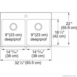 Brookmore 32-7/8 Inch 1-Hole 2-Bowl Stainless Steel Drop-In Kitchen Sink - Kindred Style BDL2233-9-1