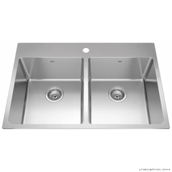 Brookmore 32-7/8 Inch 1-Hole 2-Bowl Stainless Steel Drop-In Kitchen Sink - Kindred Style BDL2233-9-1 - Image 2