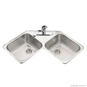 Double Bowl Corner Sink - Stainless Steel Drop-In by Kindred