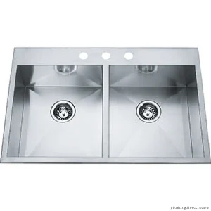 Kindred Stainless Steel 3-Hole Dual Mount Sink 2 Bowl Kitchen QDLF2233