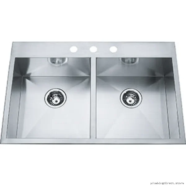 Kindred Stainless Steel 3-Hole Dual Mount Sink 2 Bowl Kitchen QDLF2233