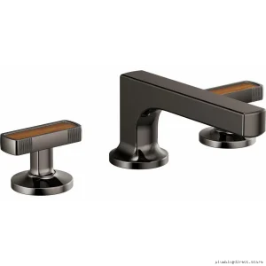 Kinsu Wide Spread Faucet Knob Kit with Wood Inlay in Brilliance Black ONYX Hi-