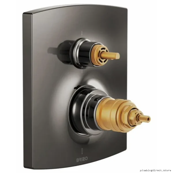 Kintsu Thermostatic Valve Trim with Integrated Diverter System & Handle-Free Design - Brilliance Black Onyx Model T7560BNXLHP Brizo
