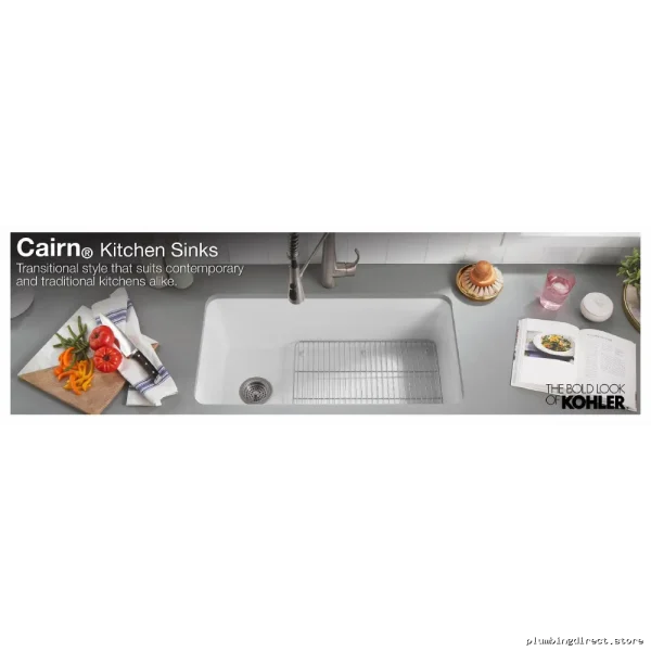 Kohler Matte Taupe Undermount Kitchen Sink with Drain Rack 27.5 Inch - Image 2