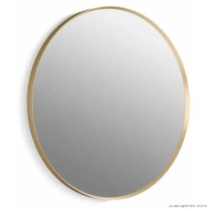 Kohler 28 Inch Round Gold Mirror - Modern Brushed Finish Wall Decor