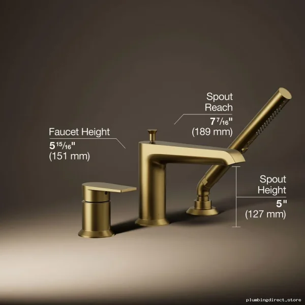 kohlers three hole deck mt tub faucet hand shower vibrant brushed moderne brass - Image 3