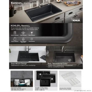 Kohler Dual Bowl Sink - Dual Mount Neoroc Material Matte Black Finish 33
