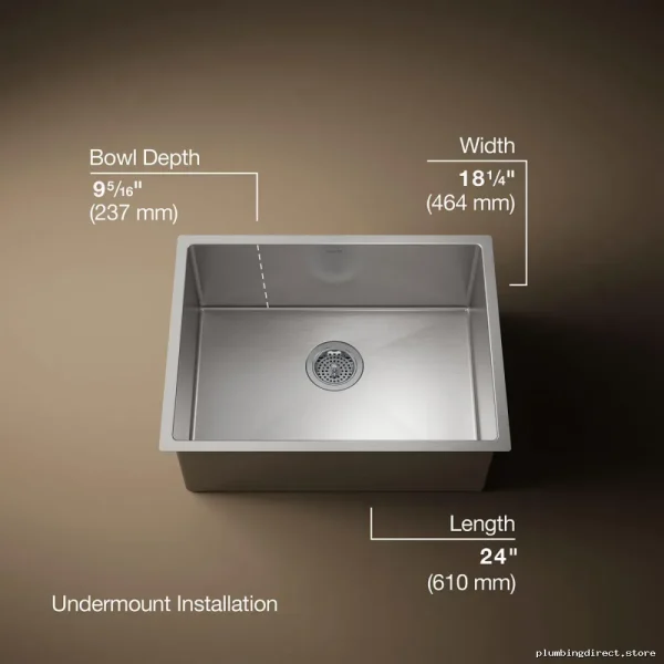 Kohler 5286-NA Stainless Steel Undermount Sink - 24-Inch, 1 Bowl, Includes Rack - Image 3