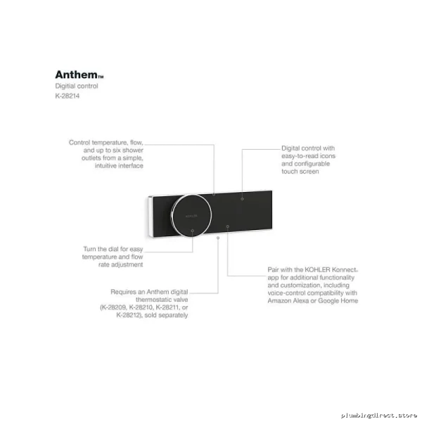 Kohler Anthem 28214-BN Vibrant Brushed Nickel Digital Shower Control - Modern Smart Design