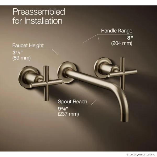Kohler T14414-3-BV Brushed Bronze Bathroom Faucet - Wall Mount with Cross Handles - Image 3