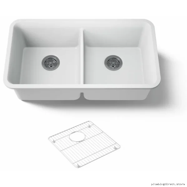 Kohler Cairn Undermount 2-Bowl Kitchen Sink with Rack - Matte White - Image 3