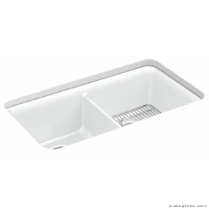 Kohler Cairn Undermount 2-Bowl Kitchen Sink with Rack - Matte White