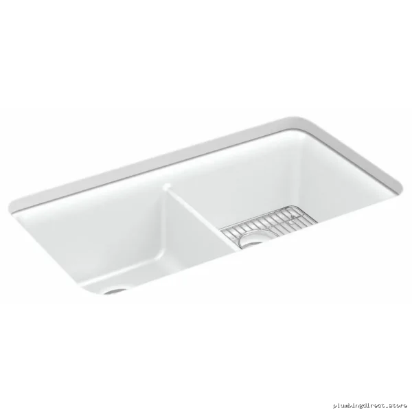Kohler Cairn Undermount 2-Bowl Kitchen Sink with Rack - Matte White