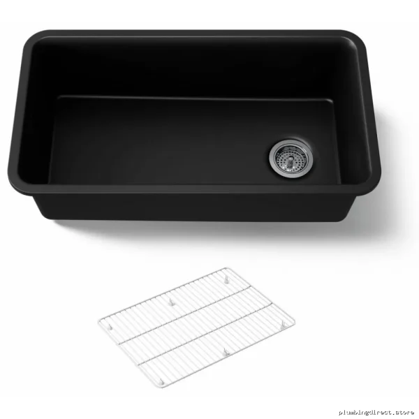Kohler Cairn Matte Black Undermount Kitchen Sink - 1 Bowl with Rack (33.5 in) Model 8206-CM1 - Image 2