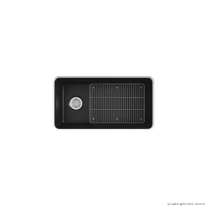 Kohler Cairn Matte Black Undermount Kitchen Sink - 1 Bowl with Rack (33.5 in) Model 8206-CM1