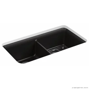 Kohler Cairn Two Bowl Undermount Kitchen Sink in Matte Black - Durable Neoroc Material | Model #8199-CM