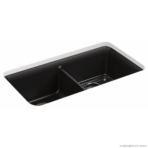 Kohler Cairn Two Bowl Undermount Kitchen Sink in Matte Black - Durable Neoroc Material | Model #8199-CM