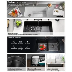 Kohler Cairn Undermount Double Bowl Neoroc Kitchen Sink with Rack - Matte Graphite 33-1/2