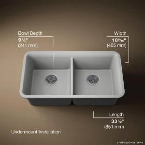 Kohler Cairns Matte Gray Under Mount Double Bowl Kitchen Sink With Drainboard