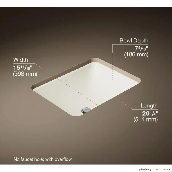Kohler Caxton 20000-96 Rectangle Undermount Bathroom Sink in Biscuit - Modern Design - Image 3
