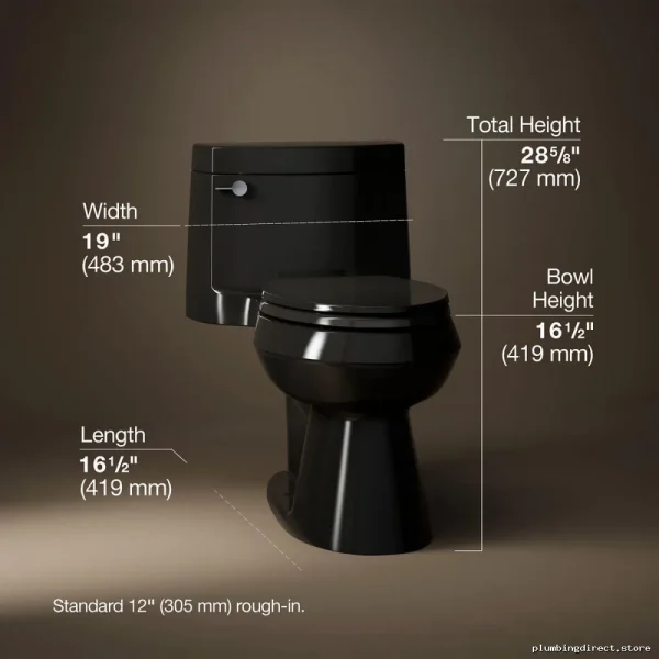 Kohler Cimarron Black Tall Elongated Toilet 1.28 GPF Quiet Close Seat - Image 2