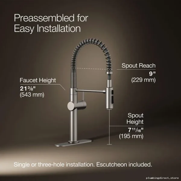 Kohler 22973-VS Crue Professional-Grade Kitchen Faucet with Spring-Loaded Pull-Down Spray - Vibrant Stainless Steel - Image 3